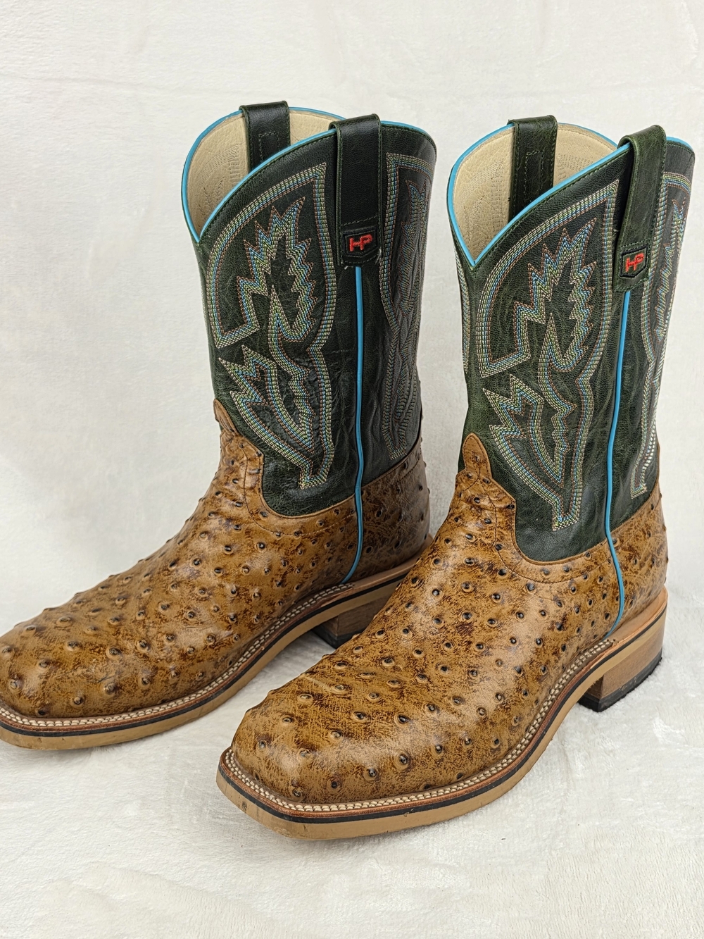 Horse Power HPW2503 Ostrich Print Steel Toe Work Boots Mens 11.5D Honey Green - Picture 4 of 10